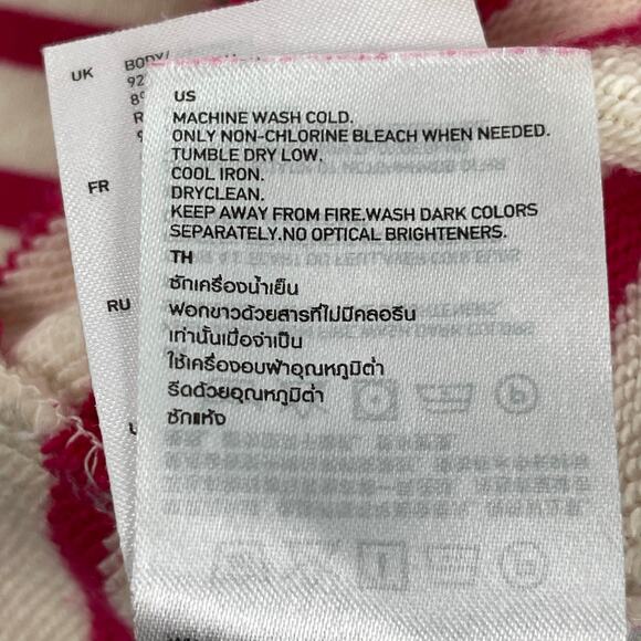 Uniqlo Hoodie Womens Small Pink White Striped Cotton Blend Terry Lined Zip Up - Picture 9 of 12